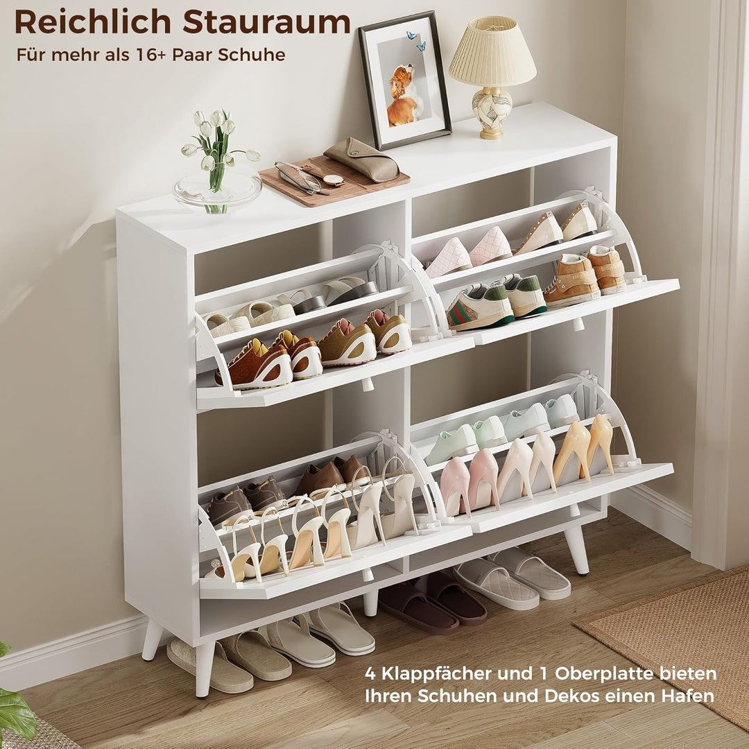 IRONCK Schuhschrank Rattan, schmal Schuhkipper mit 4 Klappen, freistehende Schuhregal, Schuhkommode