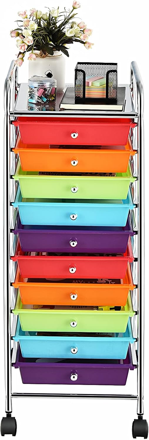 RELAX4LIFE Rollwagen 10 Schublade, Rollcontainer Grosser Stauraum, Badrollwagen Metallgestell, Badtr