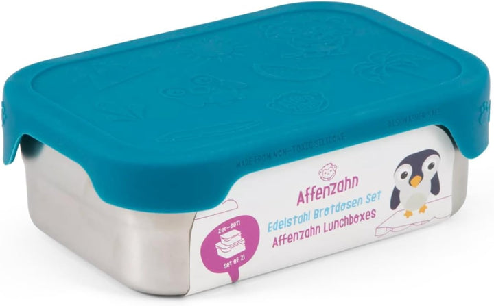 Affenzahn Edelstahl Brotdosen Set inkl. Snack-Box Silikon-Deckel BPA-frei Spülmaschinenfest Hai, Hai