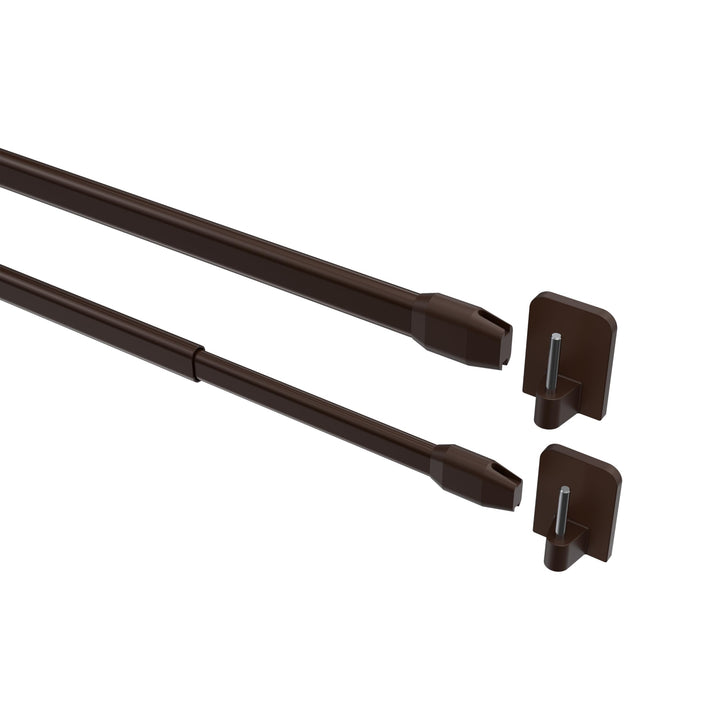 Interdeco Vitragestangen mit Klebehaken/Scheibenstangen Braun (4 Stück), ausziehbar 80-140 cm, 80-14