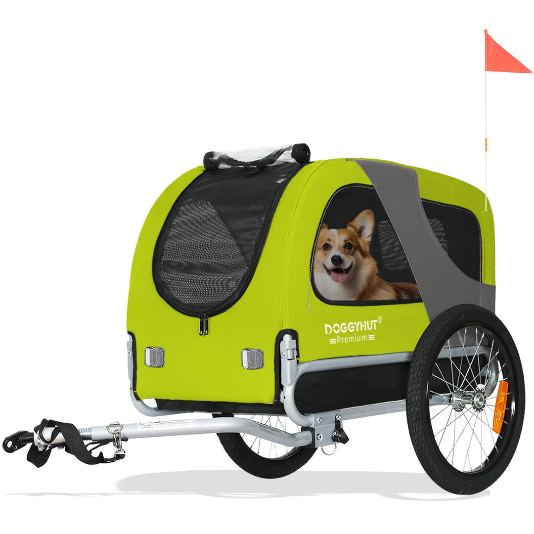 DOGGYHUT® Premium MEDIUM Fahrrad Hundeanhänger für Hunde bis 23 kg Fahrradanhänger Klappbar GRÜN, GR
