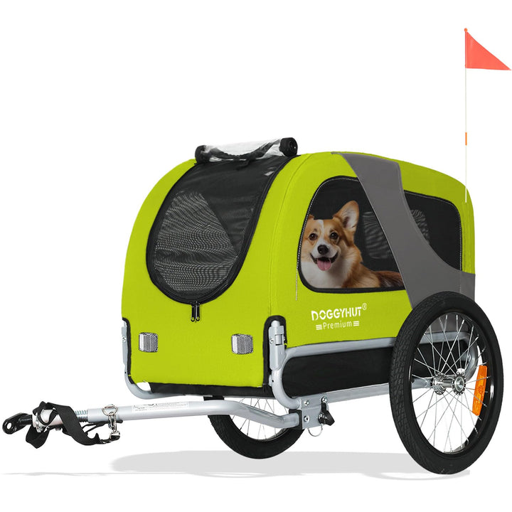 DOGGYHUT® Premium MEDIUM Fahrrad Hundeanhänger für Hunde bis 23 kg Fahrradanhänger Klappbar GRÜN, GR
