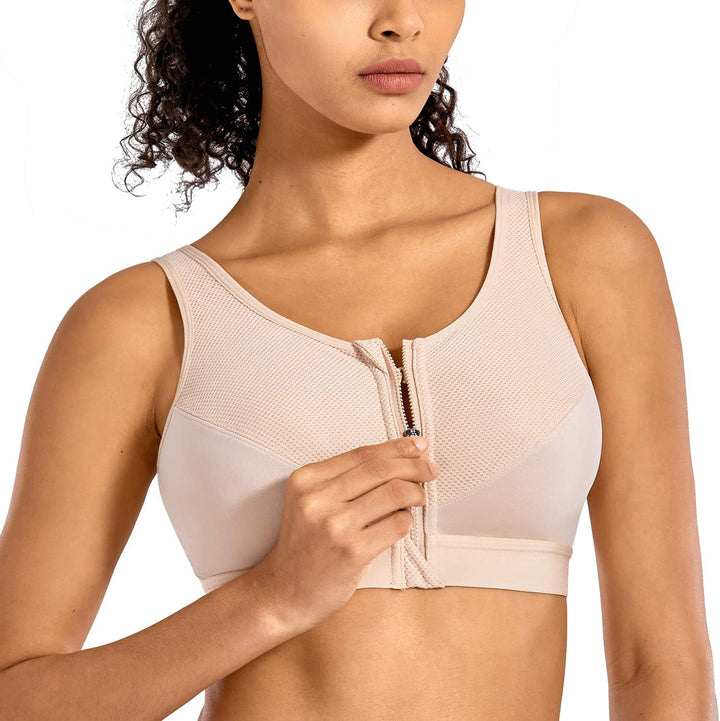 SYROKAN Damen Sport BH Starker Halt - Vorderverschluss Ohne Bügel Und Einlagen für Nach Brust OP Fit
