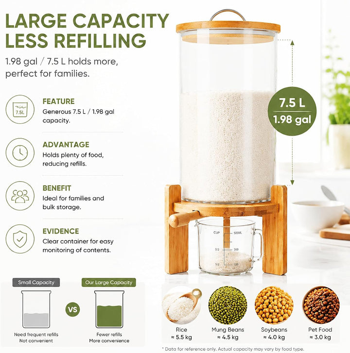 7,5L Müslispender 20x30cm Reisspender Vorratstank Grosse Cereal Dispenser Cornflakes Behälter Mehl A
