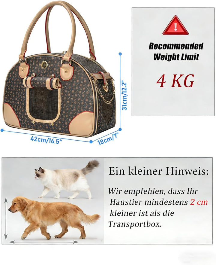 Hundetasche Tragbarkeit,42 x 18 x 31 cm Hundetransporttasche bis 4 kg,Hunde Reisetasche,Geeignet für
