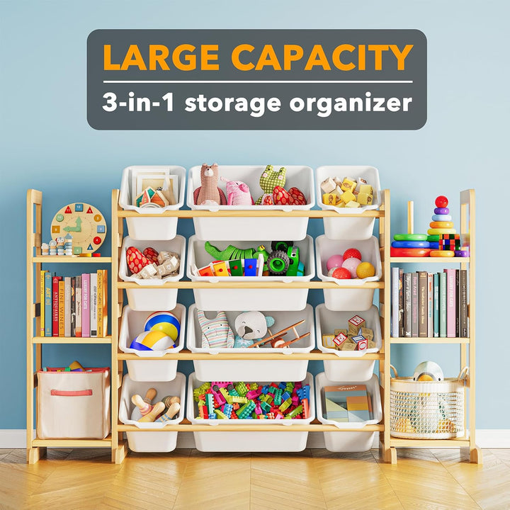 SpaceAid Spielzeug-Organizer mit 6 Regalen und 12 Behältern, Bücherregal/Bücherregal, Kinder-Mülleim