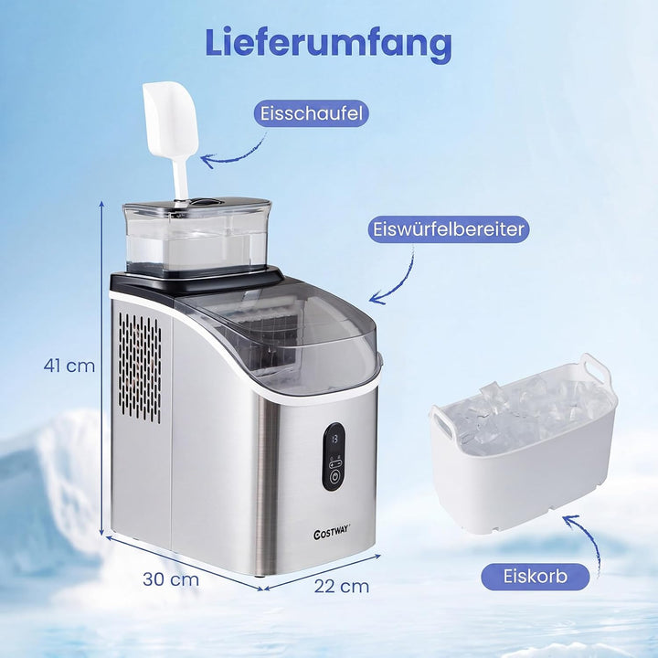 COSTWAY 1,5L Eiswürfelmaschine, Ice Maker 15kg in 24H | Eismaschine 16 Eiswürfel in 13min, Eiswürfel