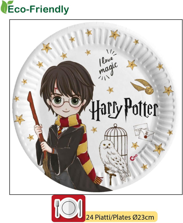 Partygeschirr Party-Set Harry Potter für 24 Personen (112 pcs: 24 Pappteller Ø23cm, 24 Pappteller Ø1