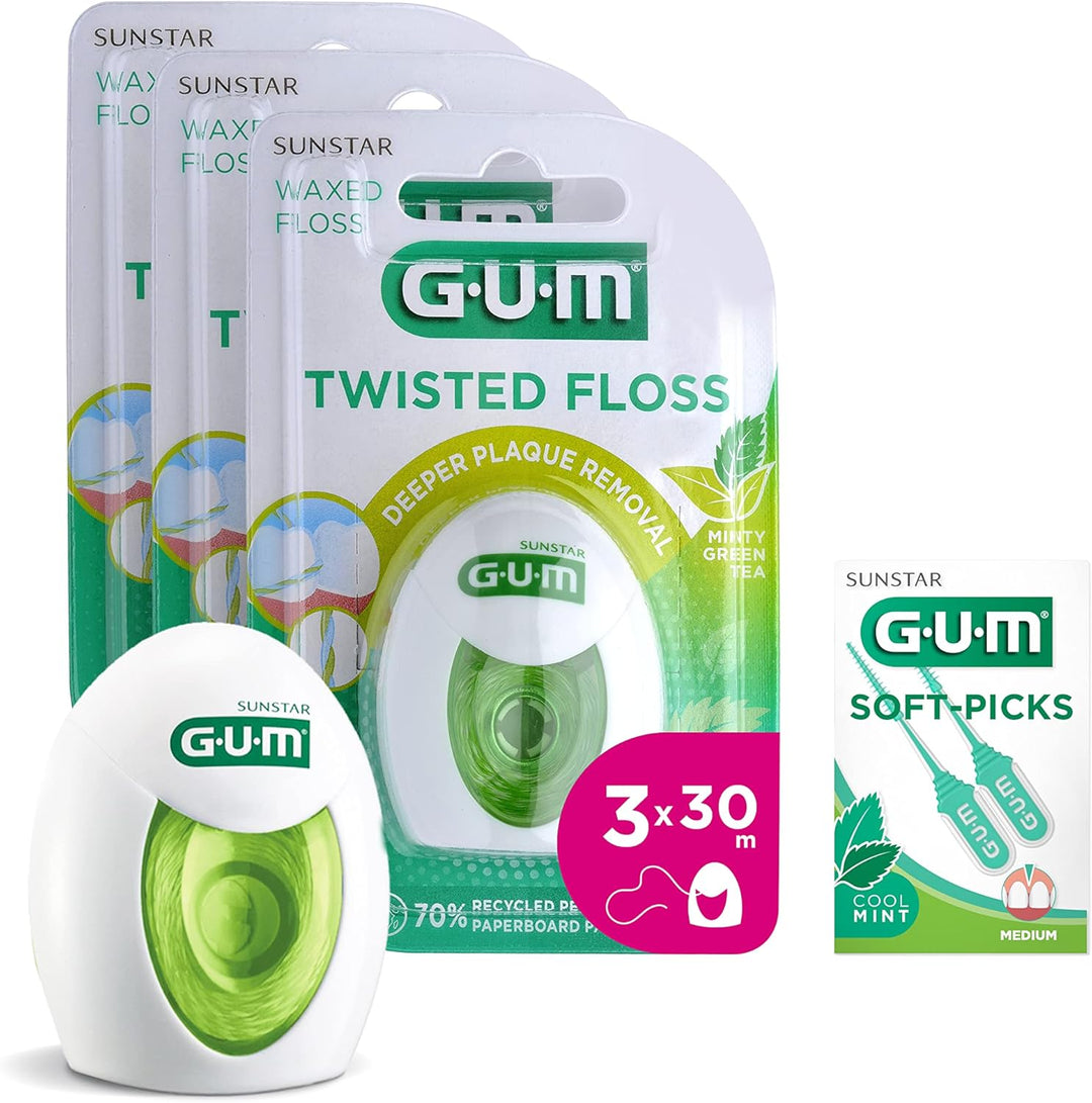 GUM Twisted Floss Zahnseide | entfernt Plaque zwischen den Zähnen und dem Zahnfleischrand | bis zu 3