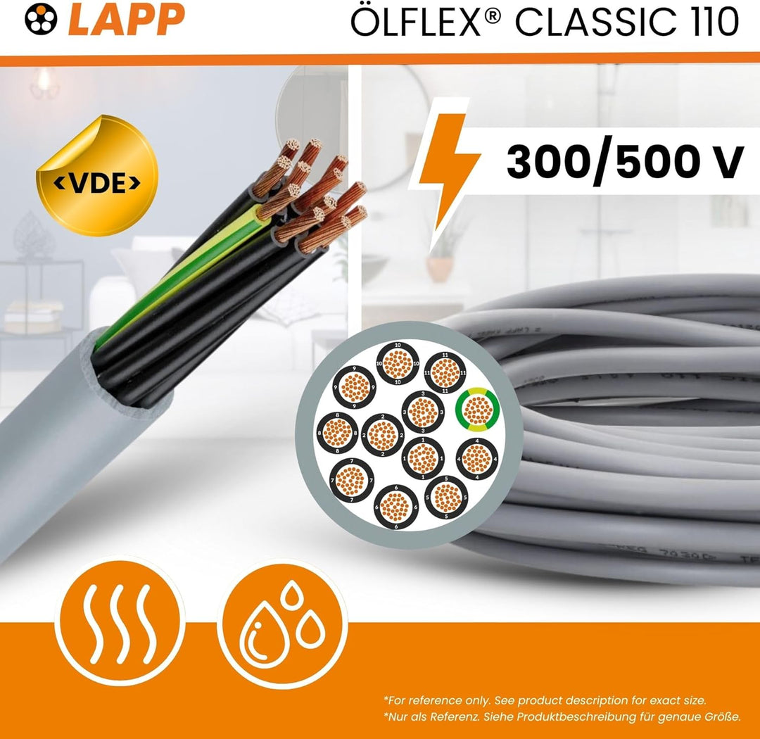 10 Meter Lapp 1119305 Ölflex Classic 110 PVC-Steuerleitung 5x1,5 mm² mit grün-gelben Schutzleiter 5G