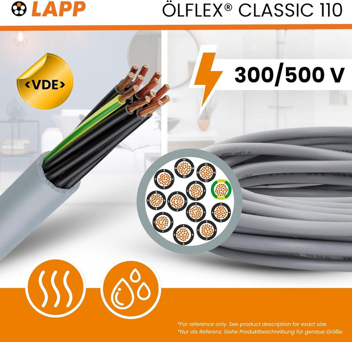 10 Meter Lapp 1119305 Ölflex Classic 110 PVC-Steuerleitung 5x1,5 mm² mit grün-gelben Schutzleiter 5G