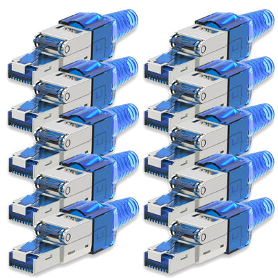 10 Stück Netzwerkstecker Cat 7 werkzeuglos CAT7 CAT7A RJ45 LAN UTP Kabel Stecker Blau ohne Werkzeug