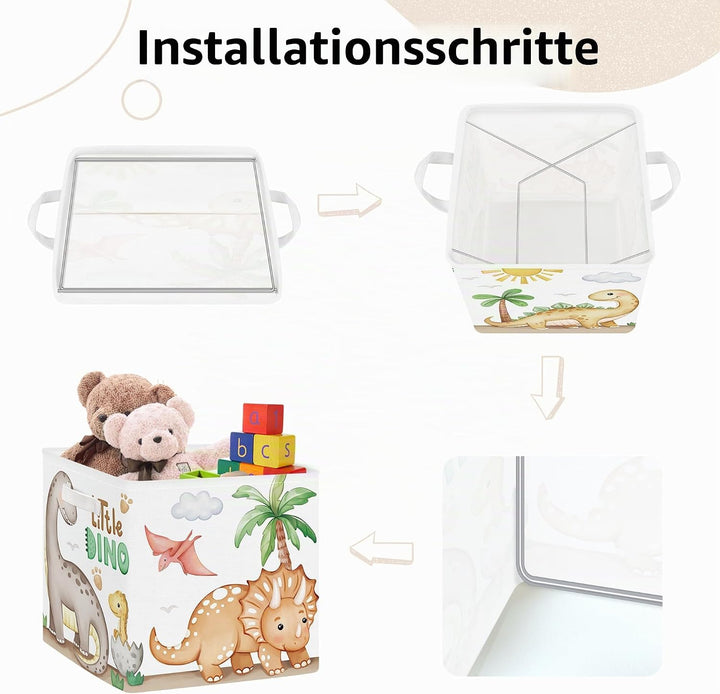 Clastyle 3 Stück Dinosaurier Aufbewahrungsbox Stoff für Kallax Faltbar Aufbewahrungskorb Klein Schra