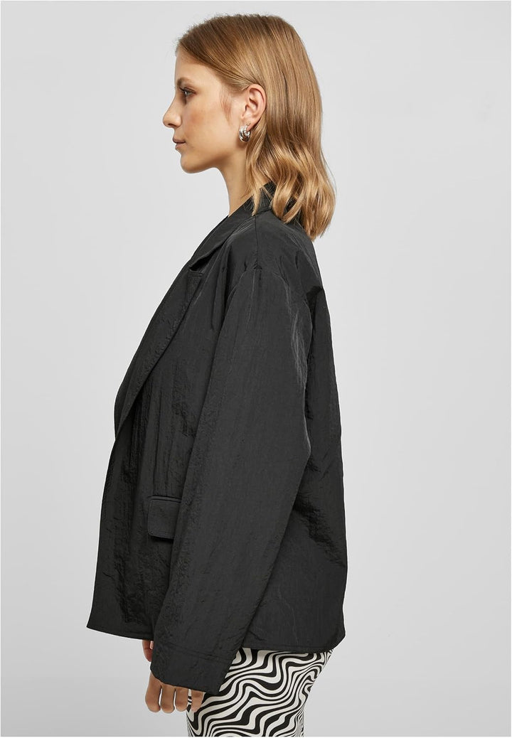 Urban Classics Damen Ladies Oversized Crinkle Nylon Blazer S Schwarz, S Schwarz