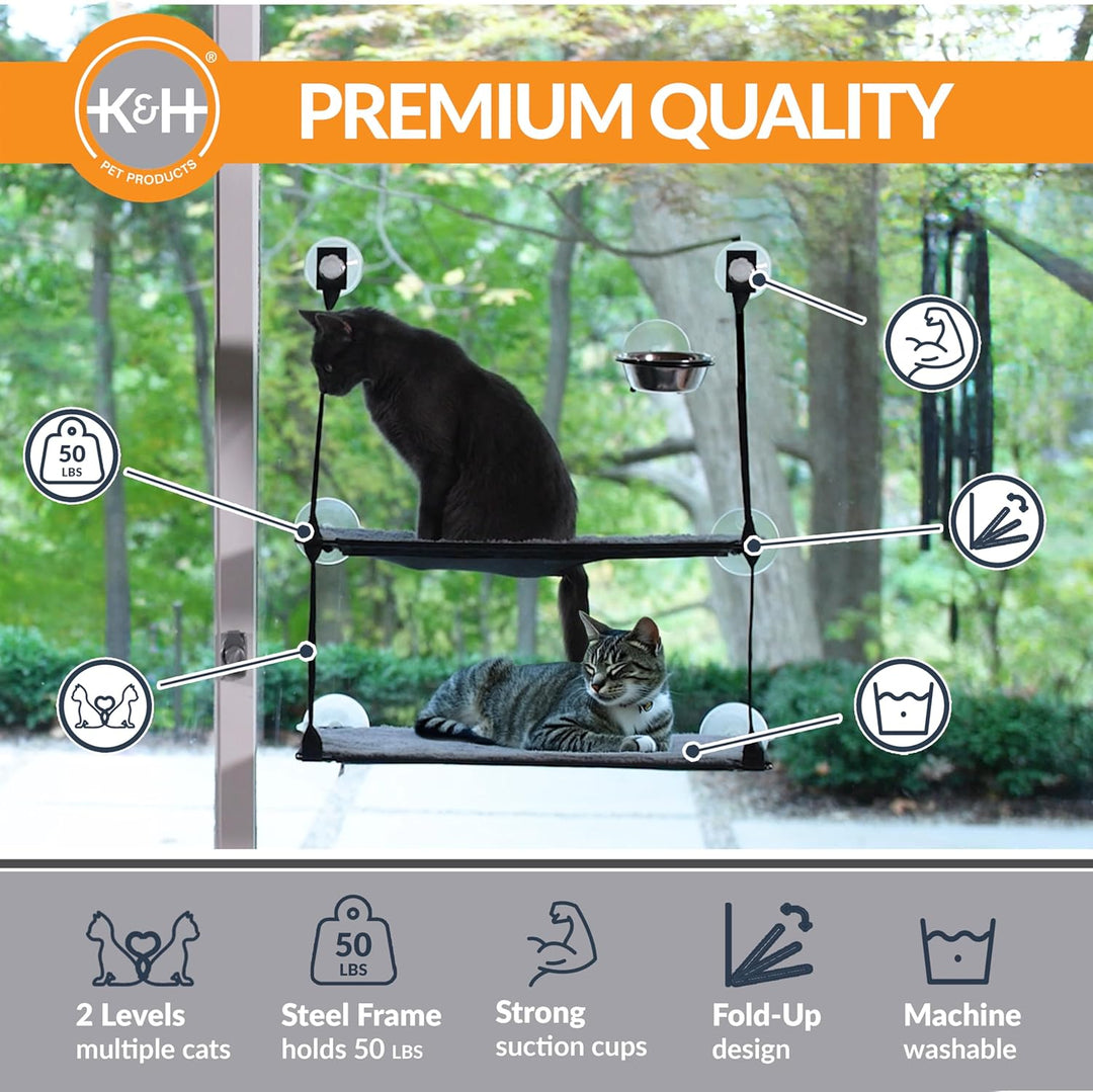 K&H 779092 EZ Easy Window Mount Kitty Sill, am Fenster zu befestigendes Katzenbett mit Zwei Ebenen D