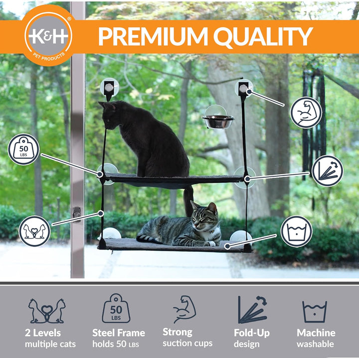 K&H 779092 EZ Easy Window Mount Kitty Sill, am Fenster zu befestigendes Katzenbett mit Zwei Ebenen D