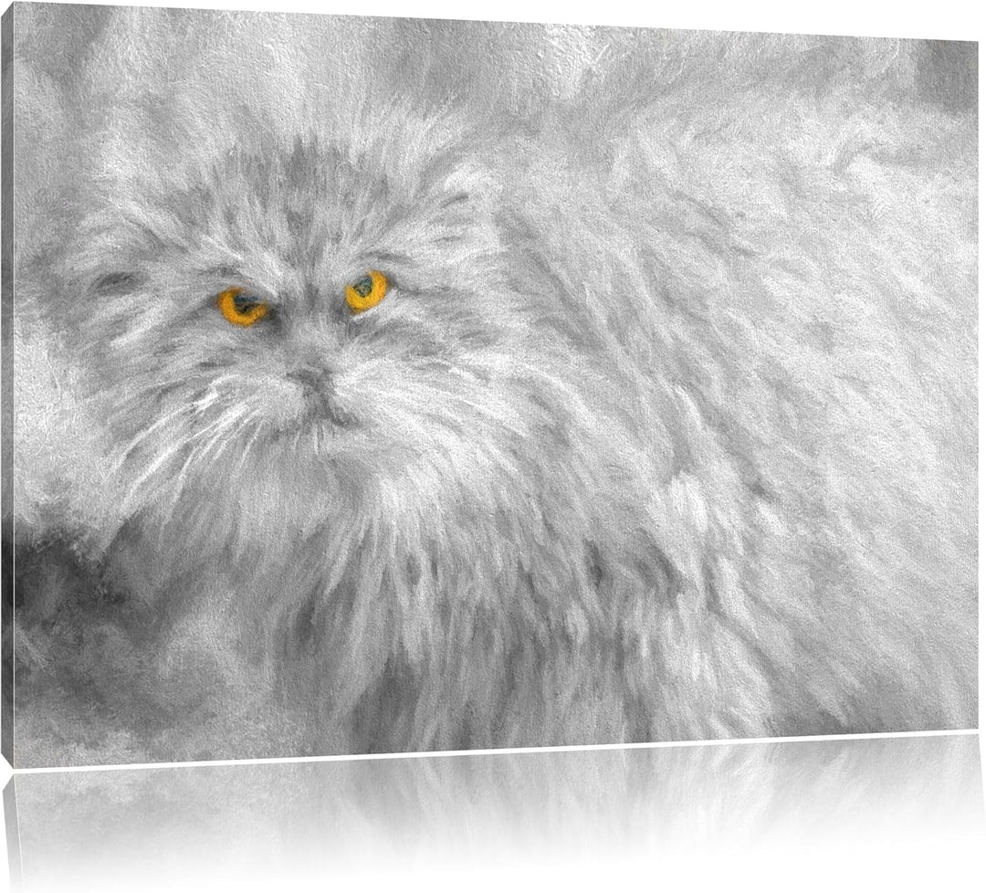 wütende kleine Manul schwarz/weiss Deluxe Format: 100x70 cm auf Leinwand, XXL riesige Bilder fertig