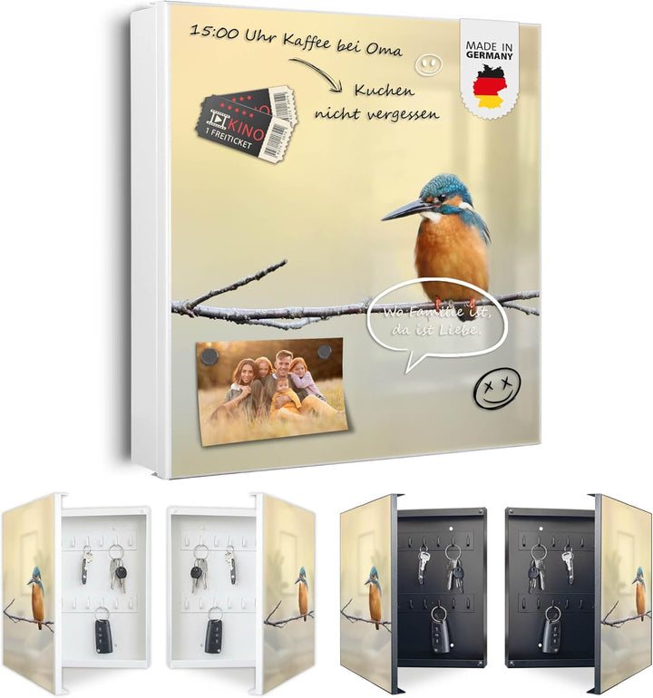 banjado® Grosser Schlüsselkasten Glas/Schlüsselbox 30cm x 30cm mit 50 Haken - Motiv Pause/Schlüsselk