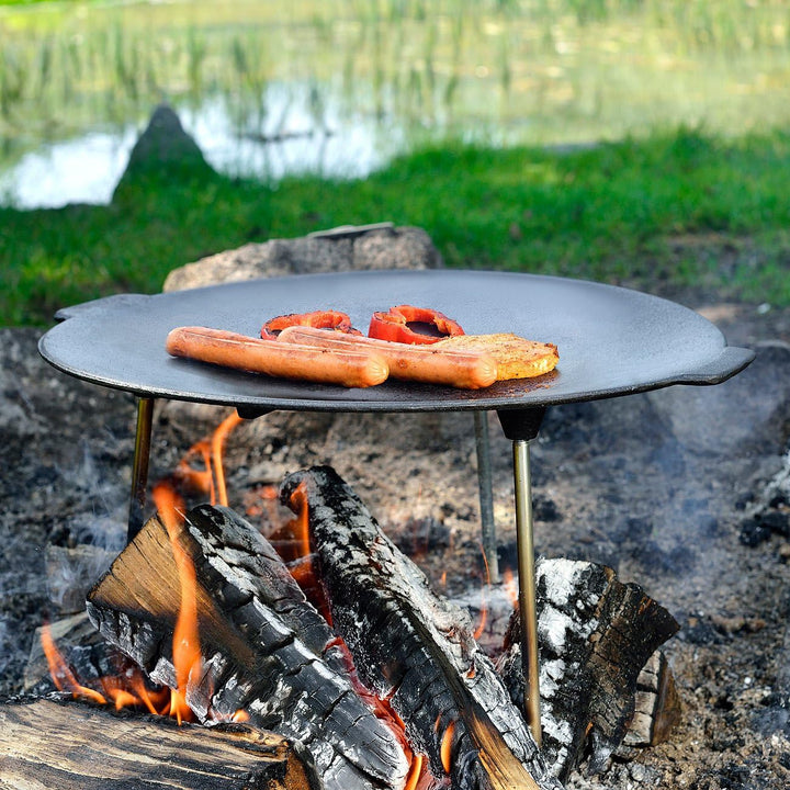 Rosenstein & Söhne Feuerschale Grillplatte: 2er Pack Grillschale aus emailliertem Gusseisen, Ø 45 cm
