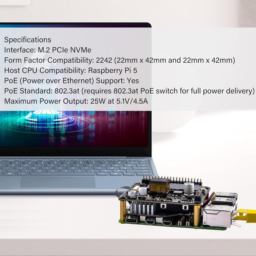 GeeekPi P31 M.2 NVME M-Key PoE+ HAT with Official Active Cooler for Raspberry Pi 5, Support M.2 NVMe