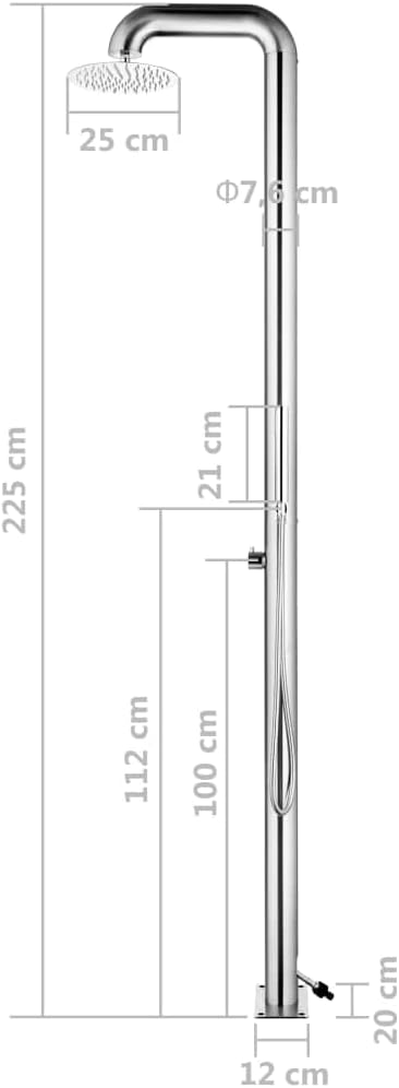 vidaXL Gartendusche 225 cm Edelstahl