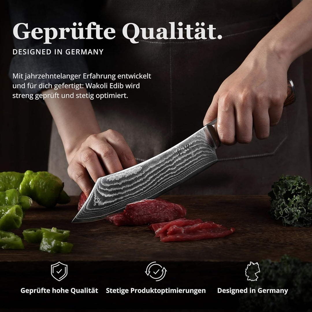 Wakoli EDIB Damast BBQ- und Blockmesser mit Gravur – Personalisiertes Messer, 20cm Klinge aus 67 Lag