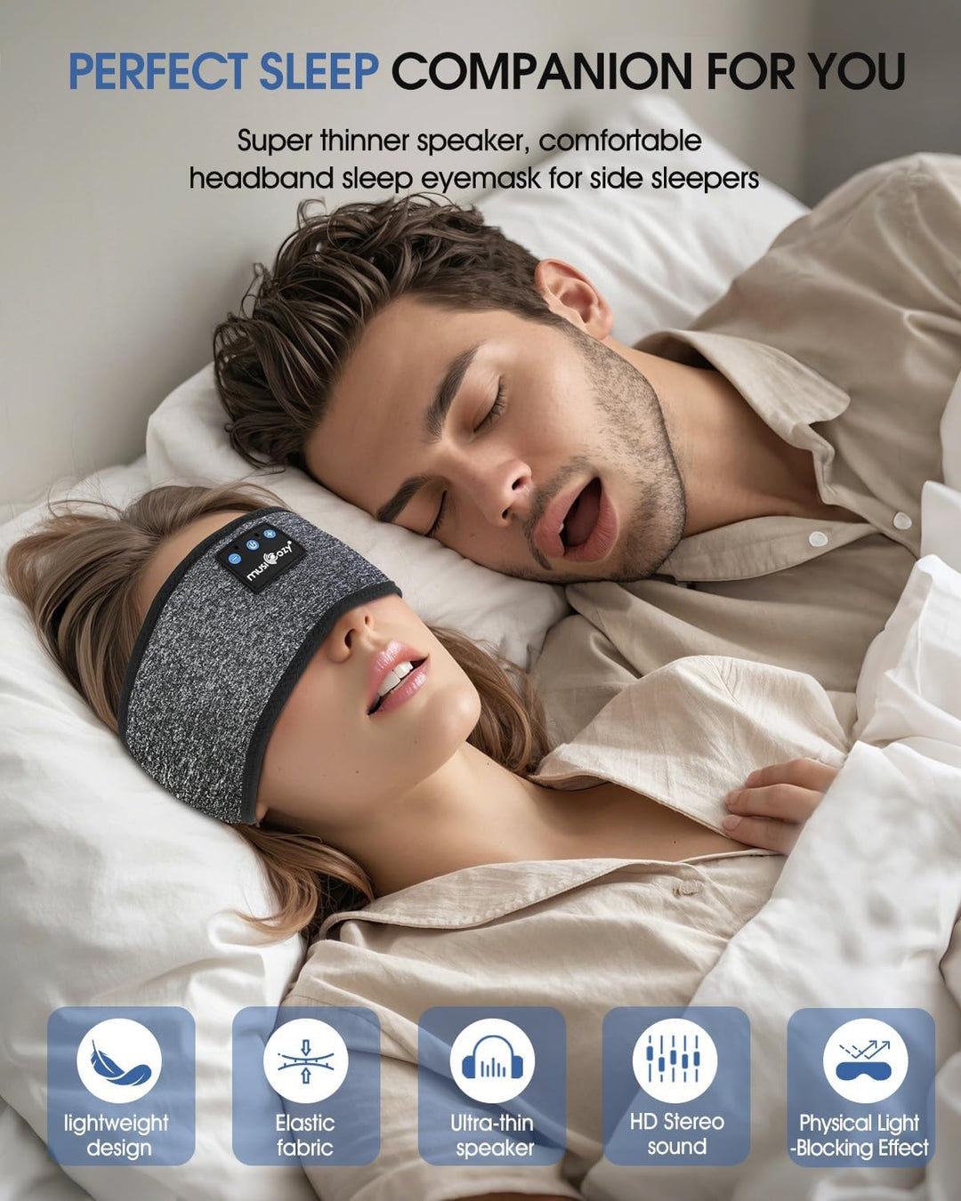 MUSICOZY Schlafkopfhörer Bluetooth 5.4, Bequem & Ultraleicht Stirnband kopfhörer zum Schlafen mit Hi