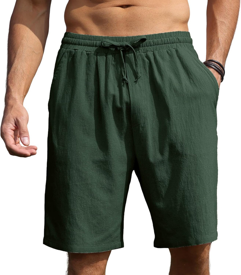 CTU Herren-Shorts aus Baumwolle und Leinen, für den Sommer, lässig, mit elastischen Taillentaschen,