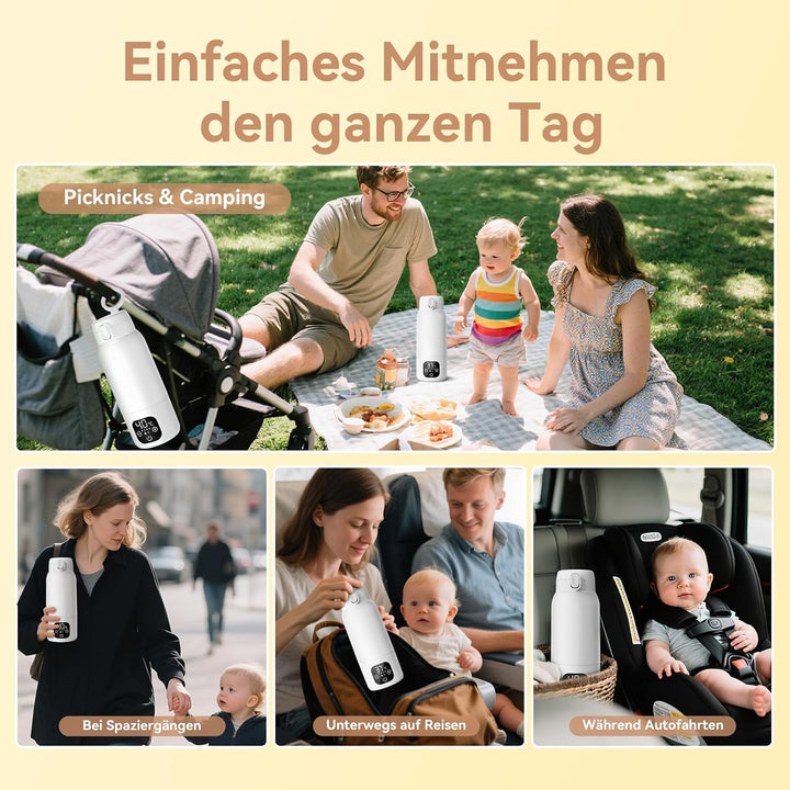 Tragbarer Flaschenwärmer Baby Unterwegs, 3 min Schnellheizung für Muttermilch und Wasser, 500ml Kapa