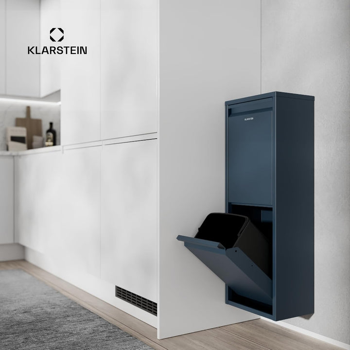 Klarstein Mülleimer 2 Fächer - 36 L Trennsystem, Edelstahl, Wandmontage, Geruchsverschluss, Kompakt