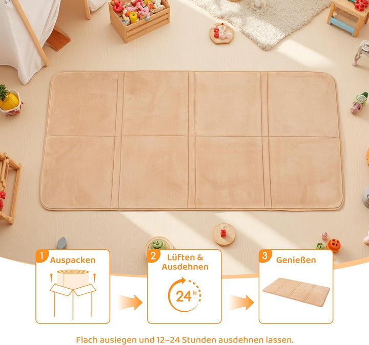 BYBYME 3cm Dicke Faltbare Krabbelmatte Baby, 80x150cm Spielmatte mit Rutschfester Unterseite, Weiche