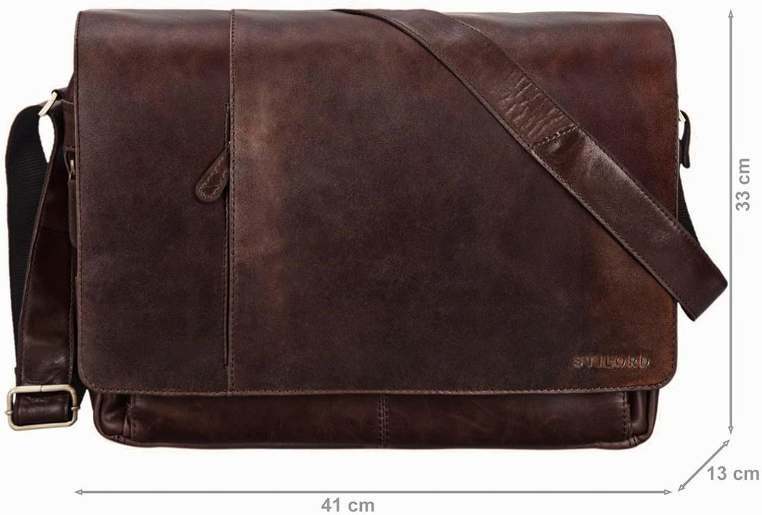 STILORD Vintage Umhängetasche Leder gross für Herren Damen 15.6 Zoll Laptoptasche Unitasche Bürotasc