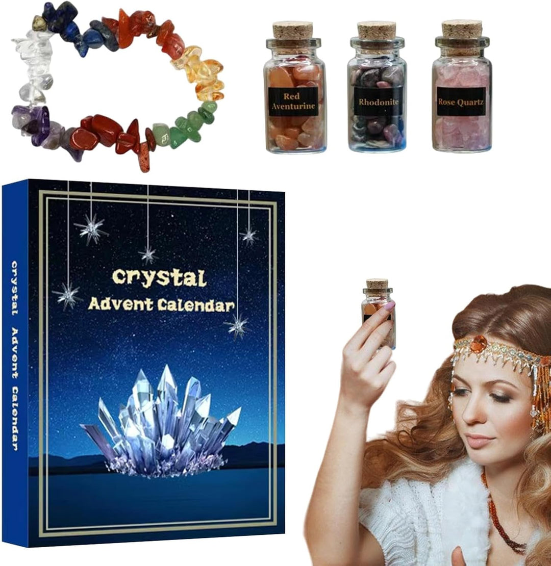 Kristall Adventskalender 2024, 2er-Pack Natürlichem Kristallschmuck Weihnachts Countdown Kalender, H