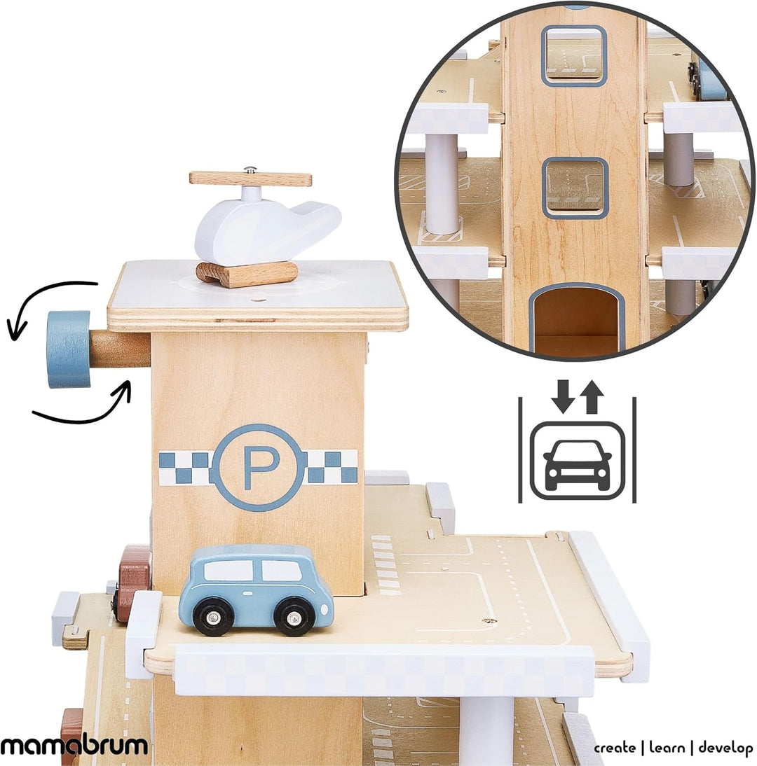 Mamabrum, Parkhaus für Kinder mit Accessoires, Auto Garage Holzgarage Kinder Holzspielzeug für Junge