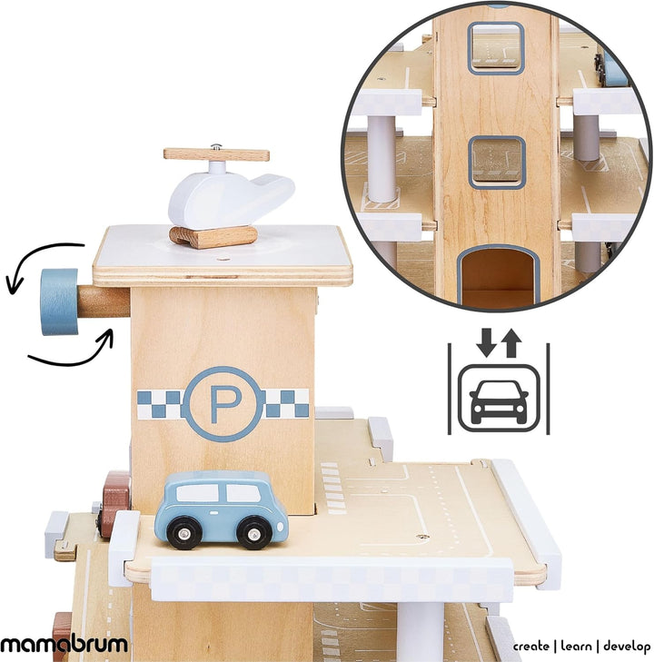 Mamabrum, Parkhaus für Kinder mit Accessoires, Auto Garage Holzgarage Kinder Holzspielzeug für Junge