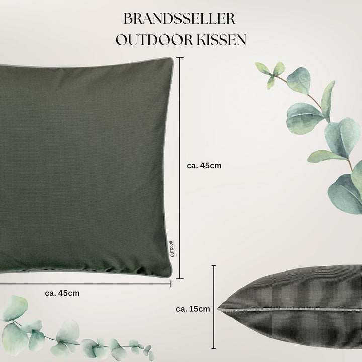 Brandsseller Outdoor Garten Kissen Dekokissen mit Paspel - Garngefärbt Uni Schmutz- und Wasserabweis
