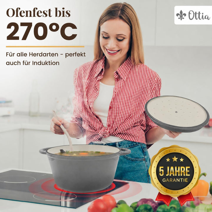 Ottia Gusseisen Topf [inkl. eBook] – Emaille Topf 26cm - Dutch Oven, Brotbackform, Brotbacktopf, Sch