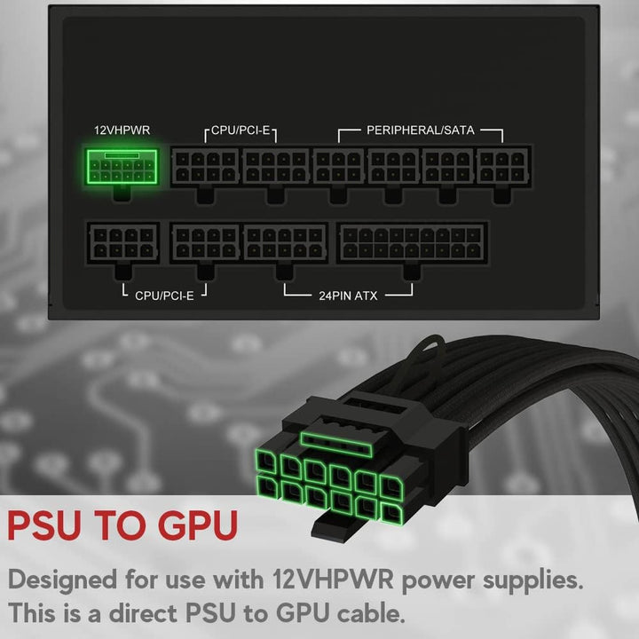 LINKUP – AVA 600W PCIE5.0 12VHPWR (16-polig/12+4) 16 AWG ummanteltes Hochstrom-Netzteilkabel – 70 cm