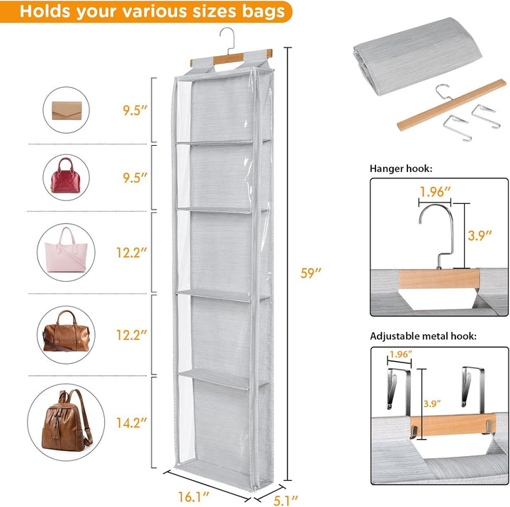 Syeeiex staubdicht hängende Handtaschen Organizer mit Reissverschluss, extra grosse 5 klare Taschen