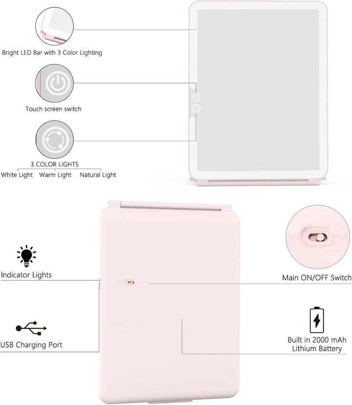 WEILY Schminkspiegel mit Beleuchtung, Kosmetikspiegel DREI Farben Einstellbarer Led Kosmetikspiegel,
