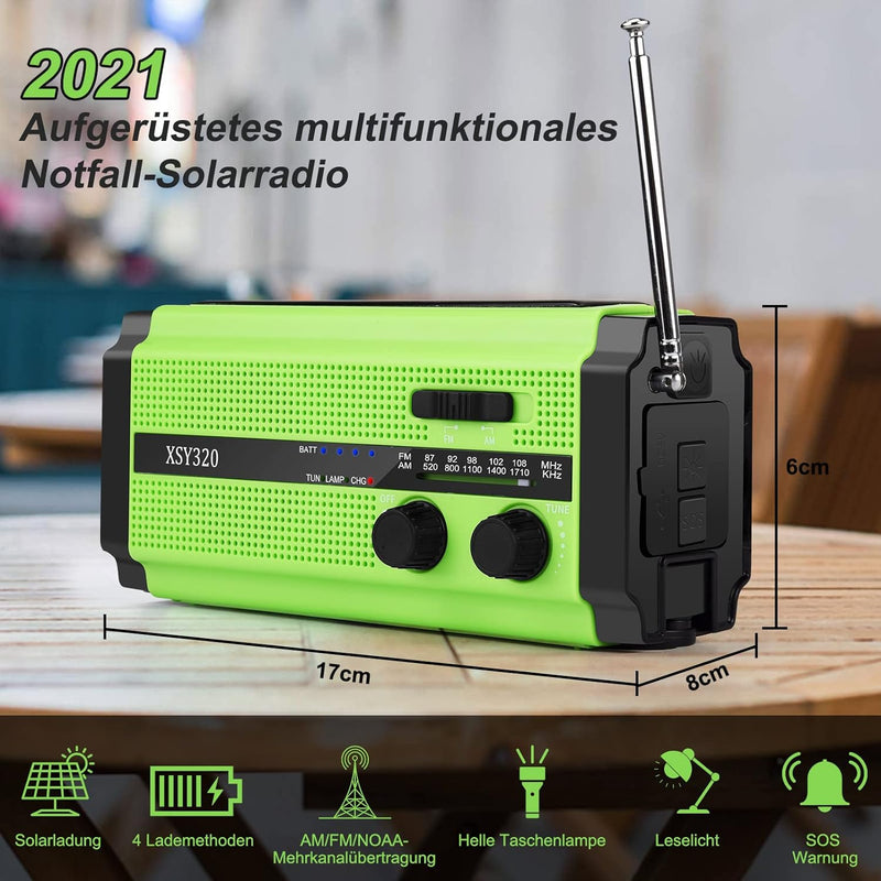 MILFECH Solar Radio, AM/FM Kurbelradio Tragbar Notfallradio mit 5000mAh Wiederaufladbare Batterie, 3