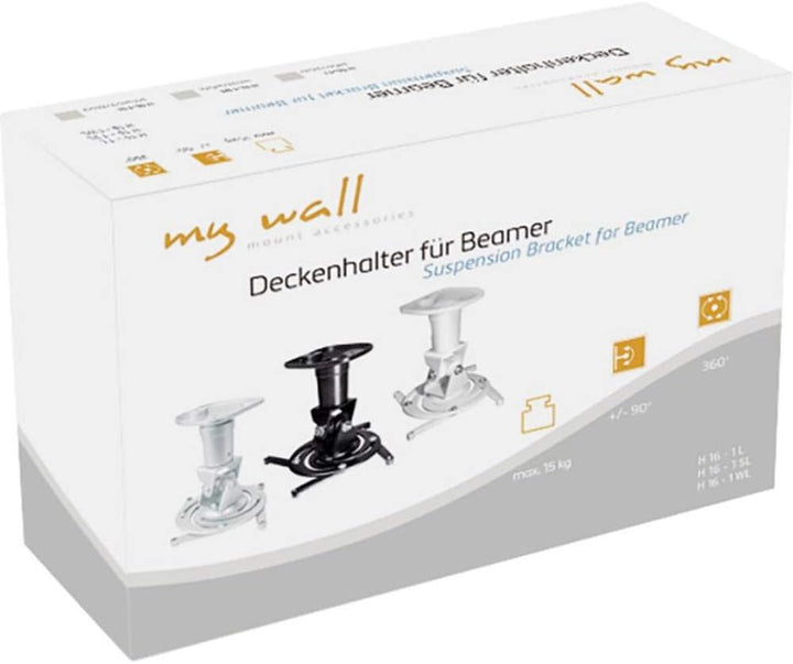 mywall H16-1SL Beamer Deckenhalterung Tragkraft 15kg Deckenabstand: 22,5 cm schwarz 20 Jahre Garanti