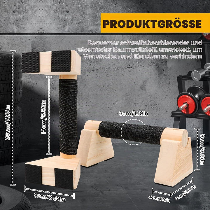 2 Stück Liegestützgriffe aus Holz Handstand Griffe 20 CM Push Up Bars mit Rutschfeste Gummipuffer, P