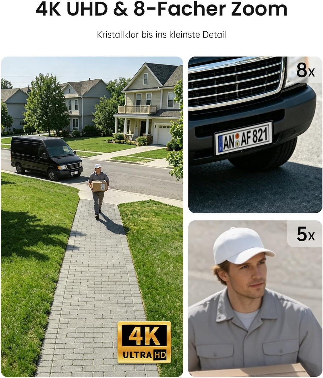 CZEview 4K 8MP UHD Überwachungskamera Aussen Akku Solar, 100% Kabellos | Bewegungsverfolgung, Automa