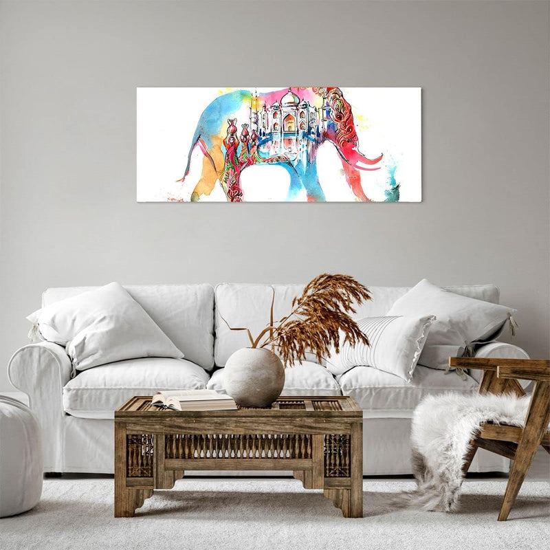 Panorama Bilder auf Leinwand 100x40cm Leinwandbild Elefant Indien ethnisch Kultur Gross Wanddeko Bil