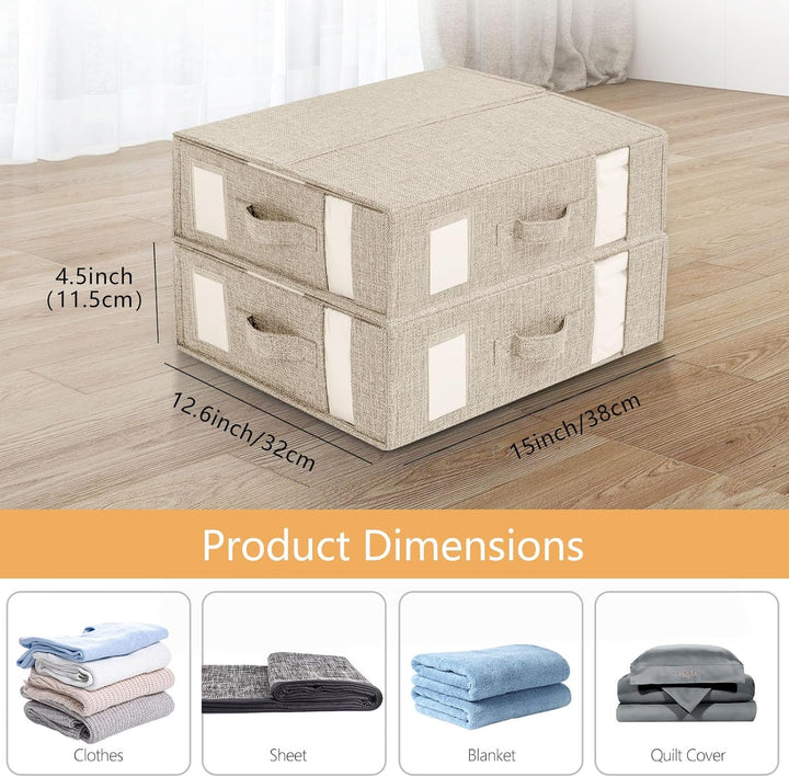 2er-Pack Faltbare Bettlaken Organizer mit klarem Fenster und verbessertem Griff, Beige Leinen Schran