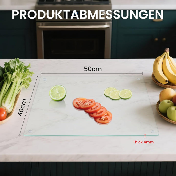 Schneidebrett Glas 50x40 cm – Grosses Glasschneidebrett Transparent aus gehärtetem Sicherheitsglas –
