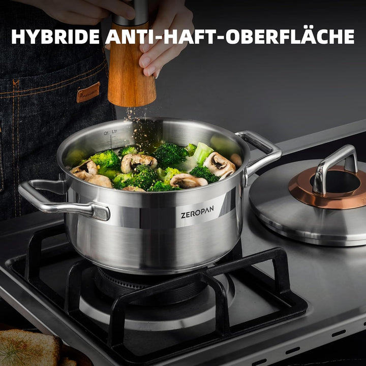 Kochtopf mit Deckel Hybrid 20cm/2.7L, Kasserolle Induktion Suppentopf, Kühl bleibender Griff, Spülma