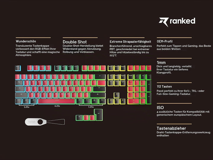 Ranked Pudding PBT-Tastenkappen | 112 Double Shot Transluzent ANSI US- und ISO-Layout | OEM-Profil f