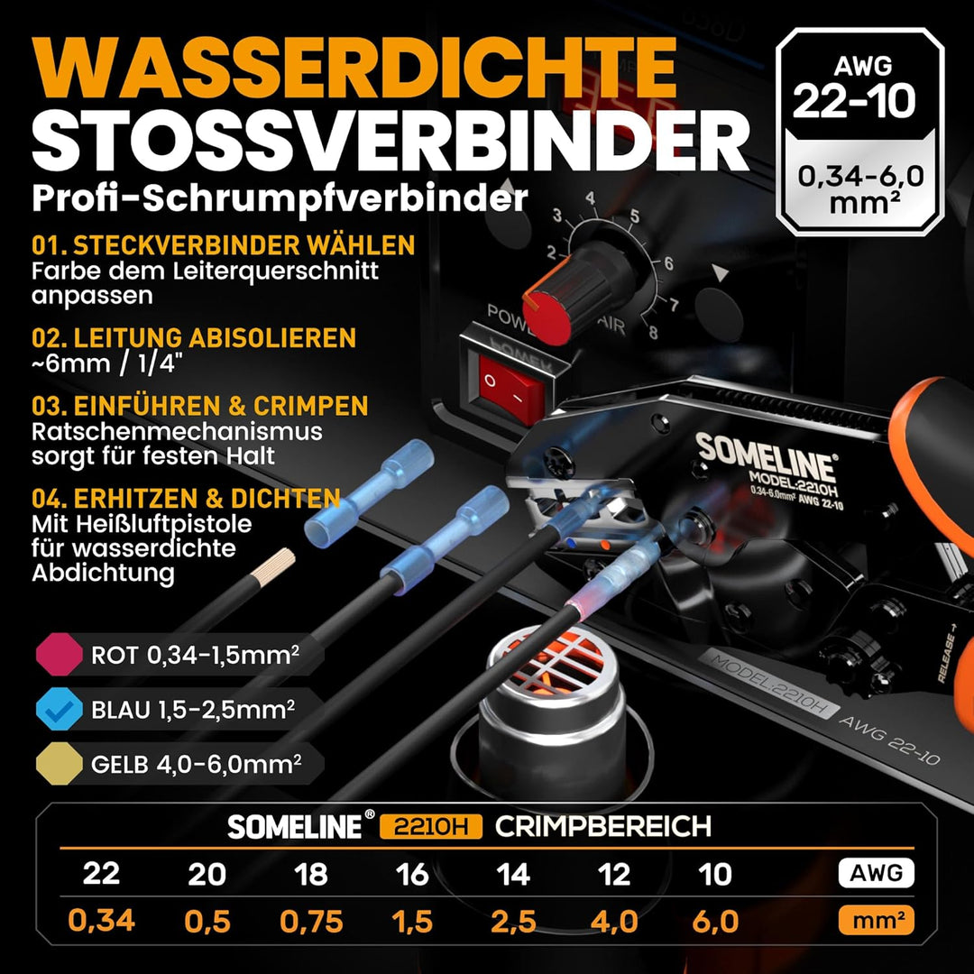 Crimpzange Stossverbinder Set,Stossverbinder zange 0,34-6 mm²,100 stück Stossverbinder mit Schrumpfs